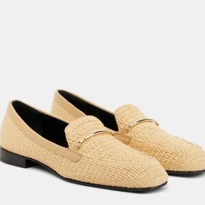 NWOB NEW Victoria Beckham Raffia Metal Strap Loafers In Natural EURO Size 38.5